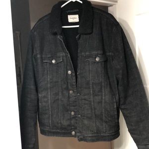 Good Fellow Black Denim Jacket with Sherpa collar and inside